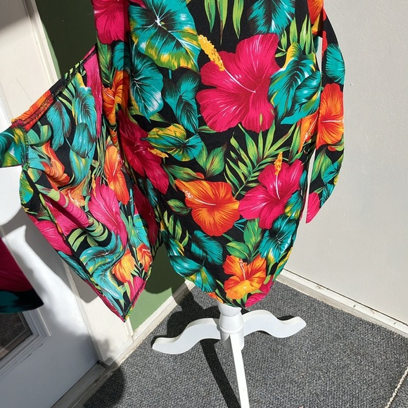 Vintage 80s 90s  Tropical Floral Faux Wrap Dress - Picture 4 of 6